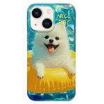 For iPhone 14 Double Sided IMD Full Coverage TPU Phone Case(Yellow Swimming Ring Pomeranian)