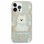 For iPhone 14 Pro Double Sided IMD Full Coverage TPU Phone Case(Blue Scarf Puppy)