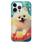 For iPhone 13 Pro Max Double Sided IMD Full Coverage TPU Phone Case(Pink Swimming Ring Pomeranian)