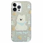 For iPhone 13 Pro Max Double Sided IMD Full Coverage TPU Phone Case(Blue Scarf Puppy)