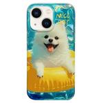 For iPhone 13 Double Sided IMD Full Coverage TPU Phone Case(Yellow Swimming Ring Pomeranian)
