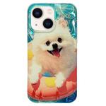 For iPhone 13 Double Sided IMD Full Coverage TPU Phone Case(Pink Swimming Ring Pomeranian)