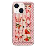 For iPhone 13 Double Sided IMD Full Coverage TPU Phone Case(Pink Butterfly Fruit)