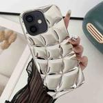 For iPhone 12 Curved Plaid Plated Metallic Paint TPU Phone Case(Silver)