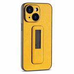 For iPhone 15 PU Leather Push-pull Bracket Shockproof Phone Case(Yellow)