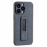 For iPhone 15 Pro Max PU Leather Push-pull Bracket Shockproof Phone Case(Black)
