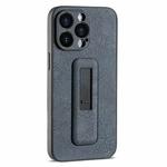 For iPhone 13 Pro PU Leather Push-pull Bracket Shockproof Phone Case(Black)