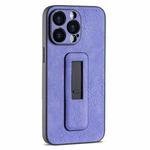 For iPhone 12 Pro Max PU Leather Push-pull Bracket Shockproof Phone Case(Purple)