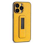 For iPhone 12 Pro Max PU Leather Push-pull Bracket Shockproof Phone Case(Yellow)