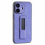 For iPhone 12 PU Leather Push-pull Bracket Shockproof Phone Case(Purple)