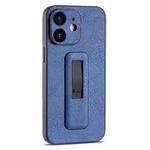 For iPhone 12 PU Leather Push-pull Bracket Shockproof Phone Case(Blue)