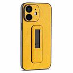 For iPhone 12 PU Leather Push-pull Bracket Shockproof Phone Case(Yellow)