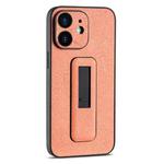 For iPhone 12 PU Leather Push-pull Bracket Shockproof Phone Case(Orange)