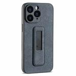 For iPhone 11 Pro Max PU Leather Push-pull Bracket Shockproof Phone Case(Black)