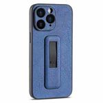 For iPhone 11 Pro Max PU Leather Push-pull Bracket Shockproof Phone Case(Blue)