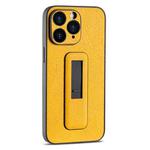 For iPhone 11 Pro Max PU Leather Push-pull Bracket Shockproof Phone Case(Yellow)