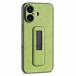 For iPhone 16 Plus PU Leather Push-pull Bracket Shockproof Phone Case(Green)