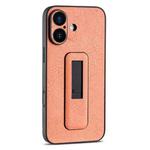 For iPhone 16 Plus PU Leather Push-pull Bracket Shockproof Phone Case(Orange)
