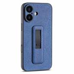 For iPhone 16 PU Leather Push-pull Bracket Shockproof Phone Case(Blue)