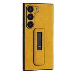 For Samsung Galaxy S23+ 5G PU Leather Push-pull Bracket Shockproof Phone Case(Yellow)