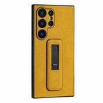 For Samsung Galaxy S23 Ultra 5G PU Leather Push-pull Bracket Shockproof Phone Case(Yellow)