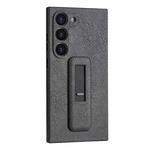 For Samsung Galaxy S21 Ultra 5G PU Leather Push-pull Bracket Shockproof Phone Case(Black)