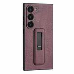 For Samsung Galaxy S21 Ultra 5G PU Leather Push-pull Bracket Shockproof Phone Case(Wine Red)