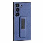 For Samsung Galaxy S21 Ultra 5G PU Leather Push-pull Bracket Shockproof Phone Case(Blue)