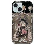 For iPhone 15 Double Sided IMD Full Coverage TPU Phone Case(Rabbit Ears Rose Cake Girl)