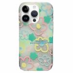 For iPhone 14 Pro Max Double Sided IMD Full Coverage TPU Phone Case(Hook Line Pink Yellow Blue Flowers)