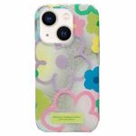 For iPhone 13 Double Sided IMD Full Coverage TPU Phone Case(Hook Line Purple Pink Flowers)