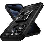 For iPhone 15 Pro Shockproof Metal Holder Phone Case(Black)