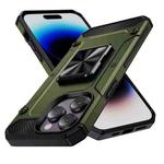 For iPhone 14 Pro Shockproof Metal Holder Phone Case(Olive Green)