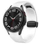 For Samsung Galaxy Watch 6 Magnetic Black Buckle Leather Silicone Watch Band(White)