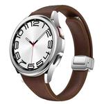 For Samsung Galaxy Watch 6 Slim Magnetic Silver Buckle Leather Silicone Watch Band(Dark Brown)