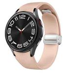 For Samsung Galaxy Watch 6 Magnetic Silver Buckle Leather Silicone Watch Band(Pink)