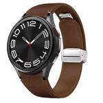 For Samsung Galaxy Watch 6 Magnetic Silver Buckle Leather Silicone Watch Band(Dark Brown)