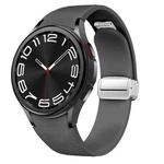 For Samsung Galaxy Watch 6 Magnetic Silver Buckle Leather Silicone Watch Band(Space Grey)