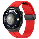 18mm Groove Folding Black Buckle Silicone Watch Band(Red)