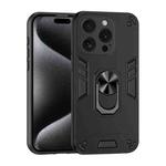 For iPhone 15 Pro Shockproof Metal Ring Holder Phone Case(Black)