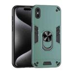 For iPhone XS / X Shockproof Metal Ring Holder Phone Case(Green)
