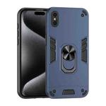 For iPhone XS Max Shockproof Metal Ring Holder Phone Case(Blue)