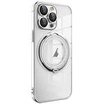 For iPhone 15 Pro Electroplating MagSafe 360 Degree Rotation Holder Shockproof Phone Case(Silver)