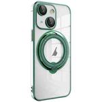 For iPhone 15 Plus Electroplating MagSafe 360 Degree Rotation Holder Shockproof Phone Case(Dark Green)