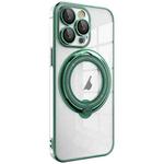 For iPhone 14 Pro Max Electroplating MagSafe 360 Degree Rotation Holder Shockproof Phone Case(Dark Green)