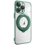 For iPhone 13 Pro Max Electroplating MagSafe 360 Degree Rotation Holder Shockproof Phone Case(Dark Green)