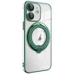 For iPhone 12 Electroplating MagSafe 360 Degree Rotation Holder Shockproof Phone Case(Dark Green)