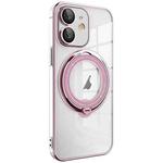 For iPhone 12 Electroplating MagSafe 360 Degree Rotation Holder Shockproof Phone Case(Pink)