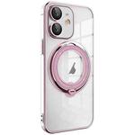 For iPhone 11 Electroplating MagSafe 360 Degree Rotation Holder Shockproof Phone Case(Pink)