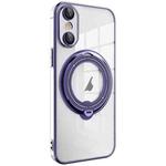 For iPhone XS Max Electroplating MagSafe 360 Degree Rotation Holder Shockproof Phone Case(Dark Purple)